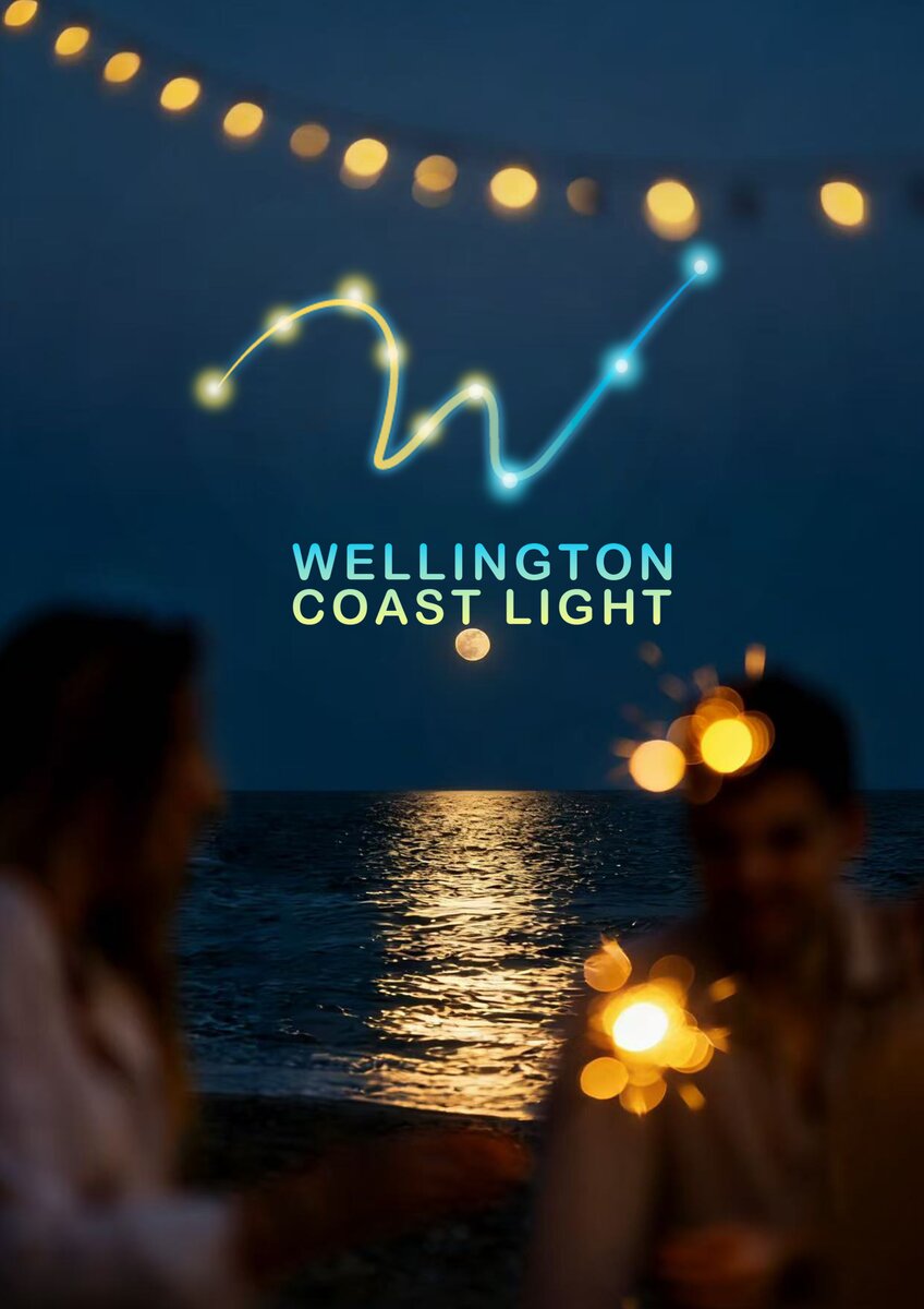 Festival poster with glowing logo at night